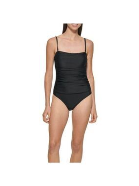 DKNY Black Shirred Convertible Bathing Suit NWT Size M